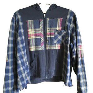Patchwork Hoodie Jacket, Size S-M: Upcycled Lightweight Grunge Campus Outerwear